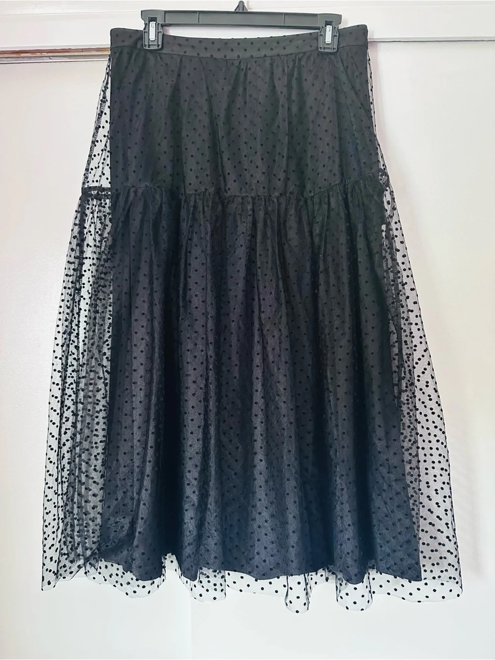H&M Black Polka Dot Tiered Mesh Midi Skirt - Picture 2 of 5
